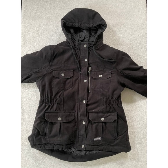 Berne Jackets & Blazers - Berne Womens Large Hooded Work Jacket Black Quilted Lined Canvas Utility WCH63BK